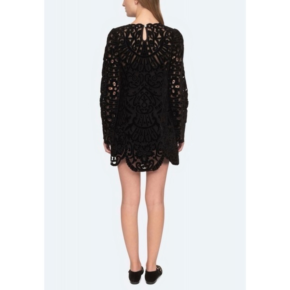 NWT SEA New York Mini Embroidered Long-Sleeve Dana Black Velvet Dress - Picture 5 of 7